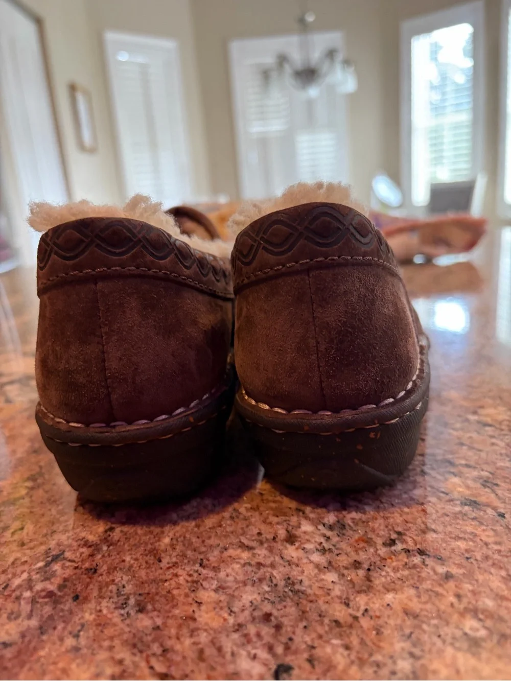 Women’s Brown UGG Suede Shearling-Lined Slip-On Shoes